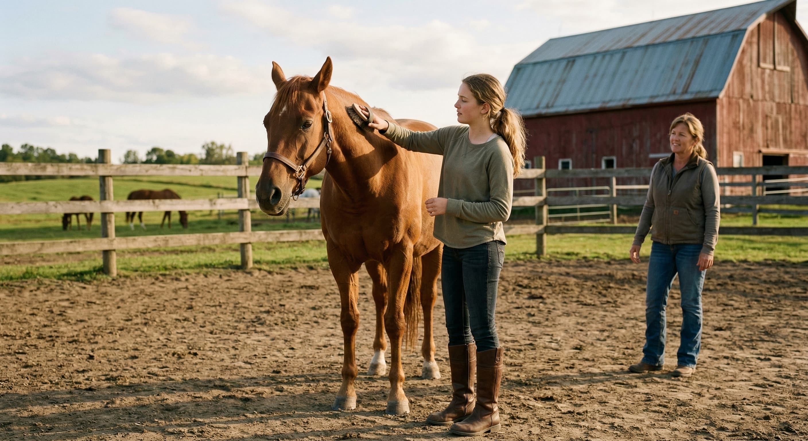 Student working with a horse during equine-assisted therapy at Hoffman Homes