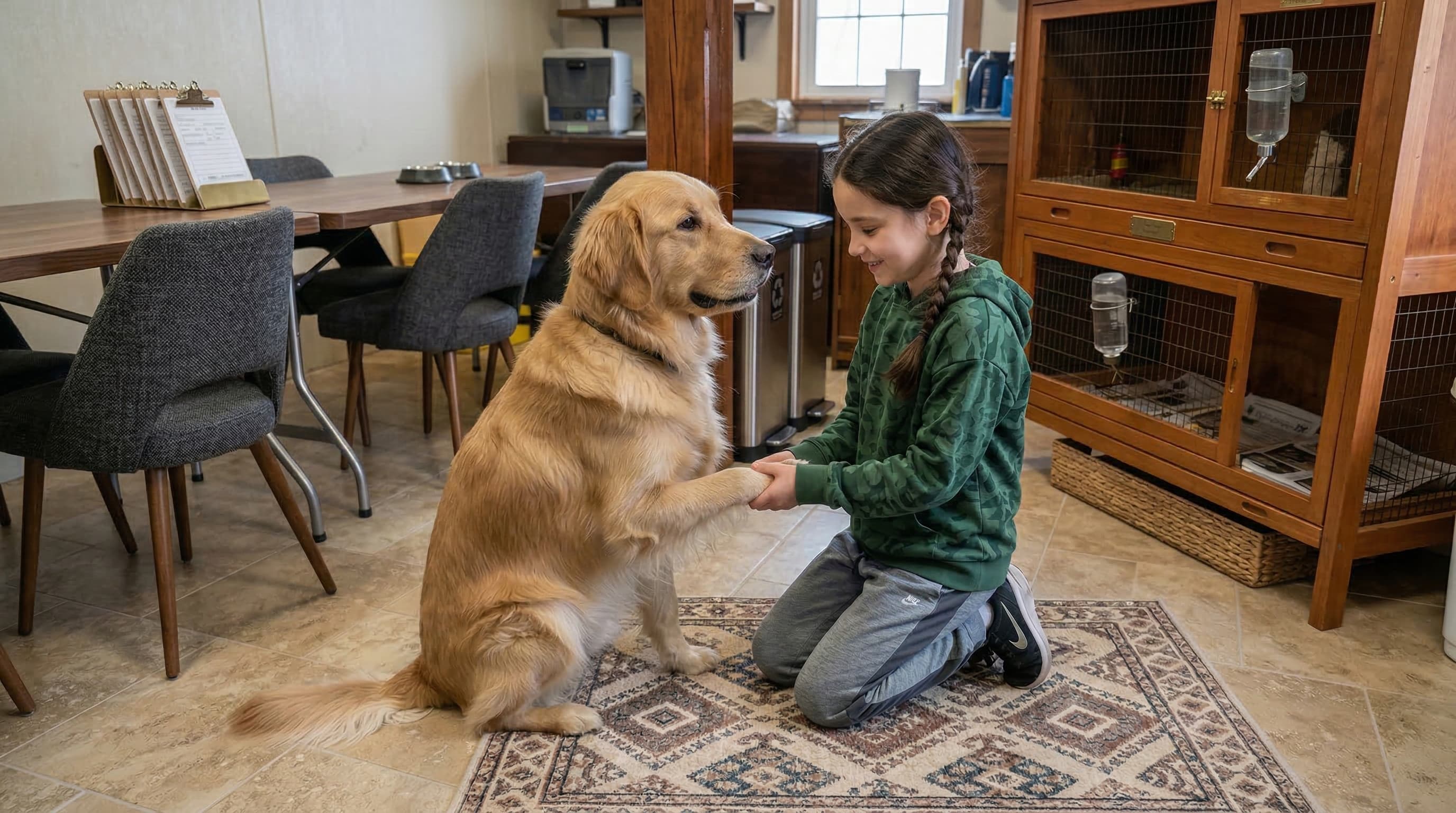 Student with therapy dog at the Hoffman Homes Therapeutic Shelter